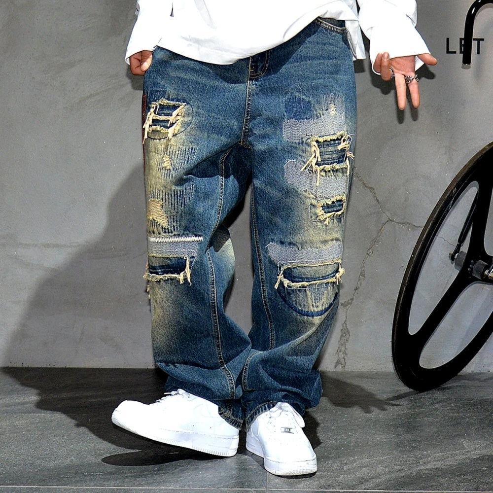 AM26 Ripped Patch Washed Jeans
