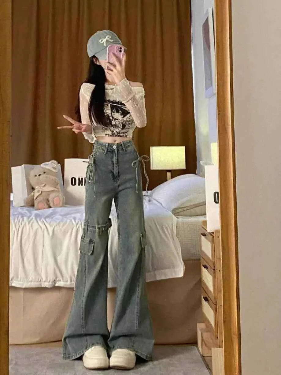 Women Spicy Vintage Splicing Micro Flared Jeans