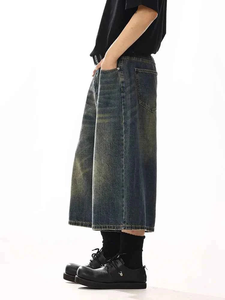 Vintage Trendy Distressed Denim Loose Fit Jorts