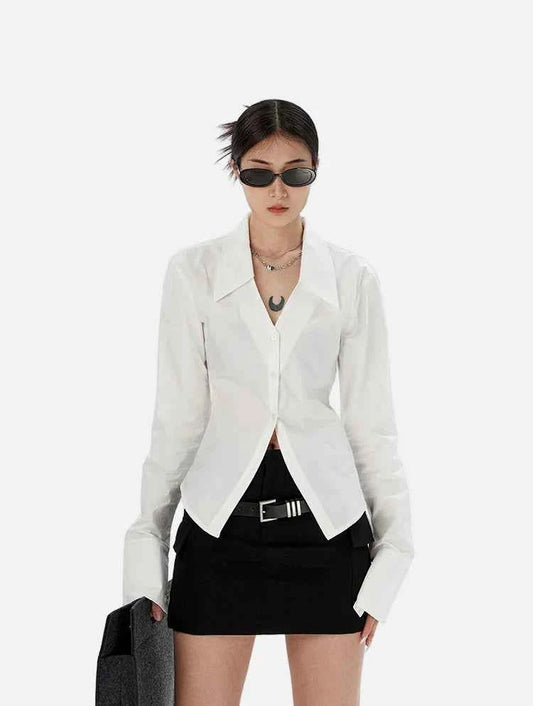 Fashionable Minimalist White Flare Long Sleeve Shirt