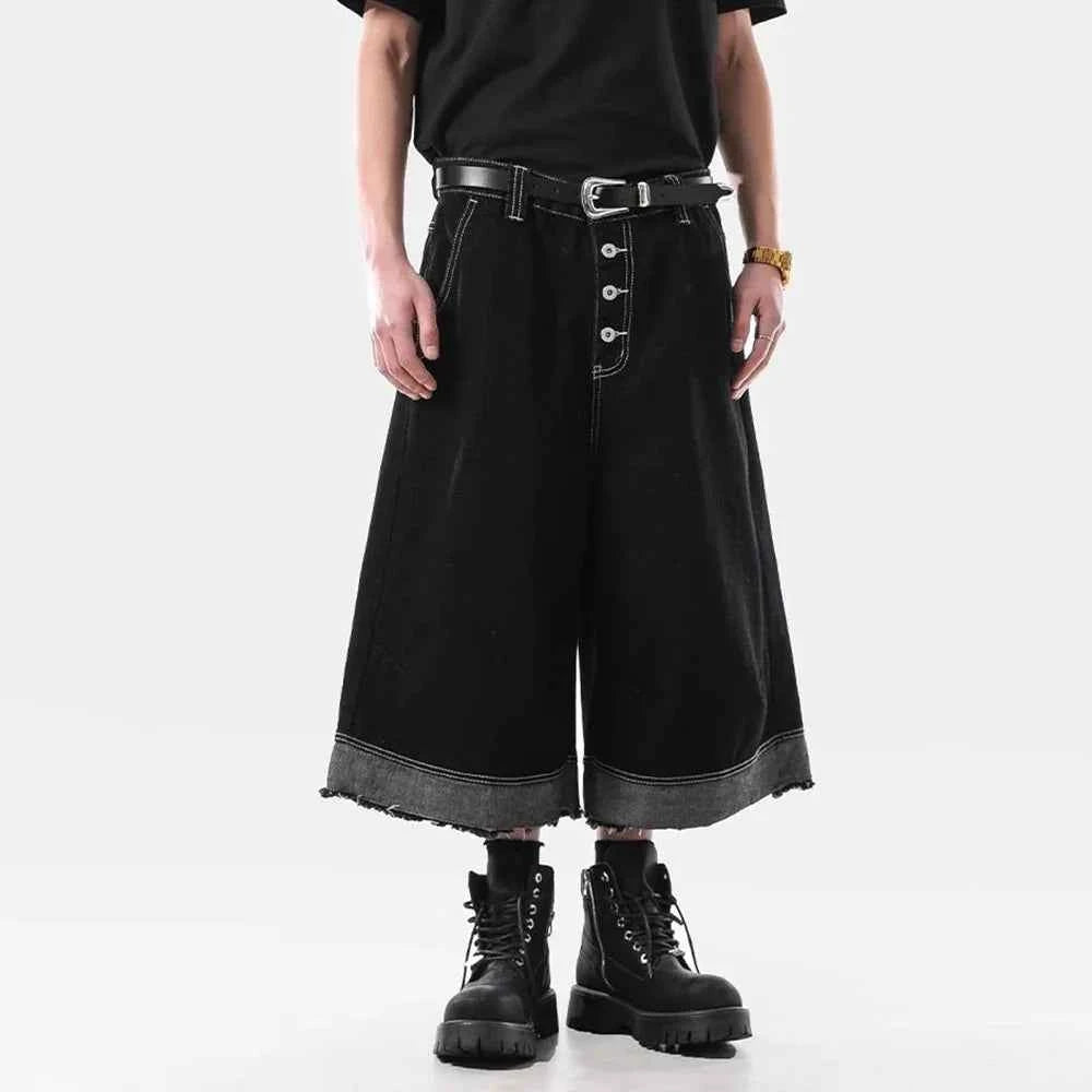 Vintage Washed Raw Edge Cropped Denim Jorts