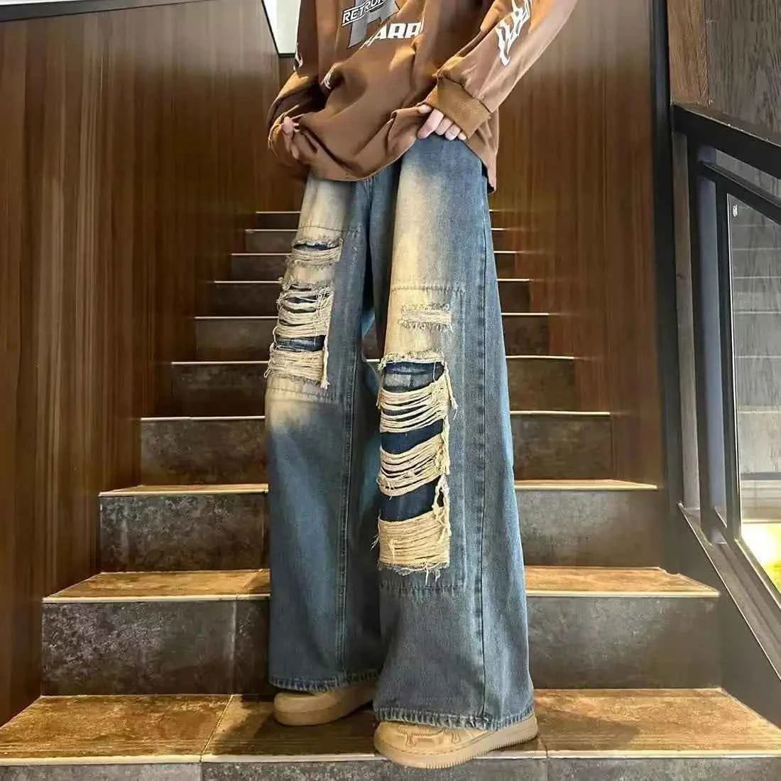 Retro High Street Hip Hop Ripped Jeans