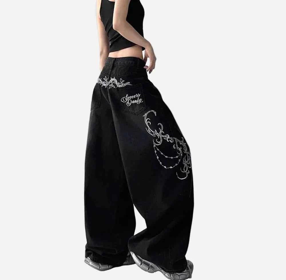 Durable Embroidered Wide Leg Jeans
