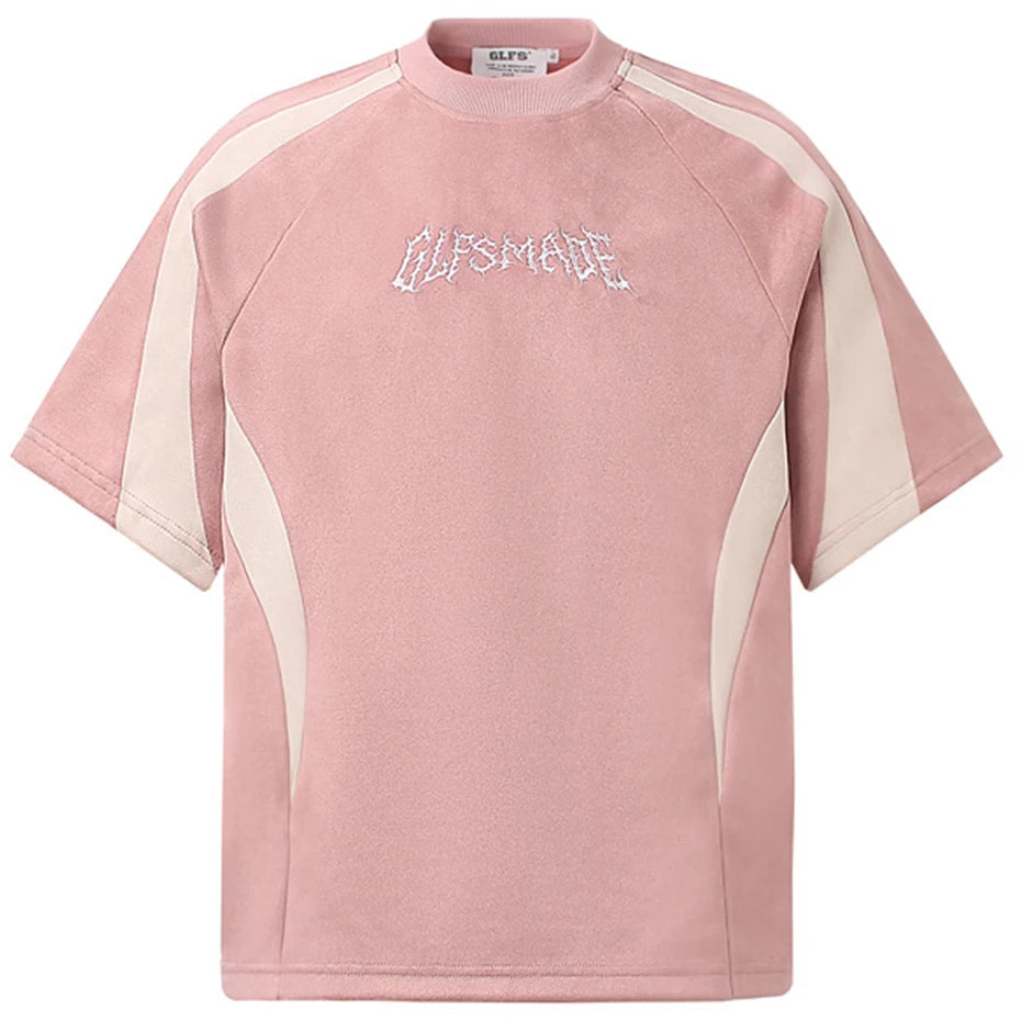 Streetwear Suede T Shirts Patchwork Oversized Hip Hop T-shirts