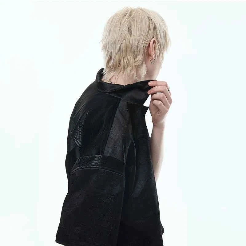 Luxury Embossed Glossy Stripe Short Sleeve Shirt