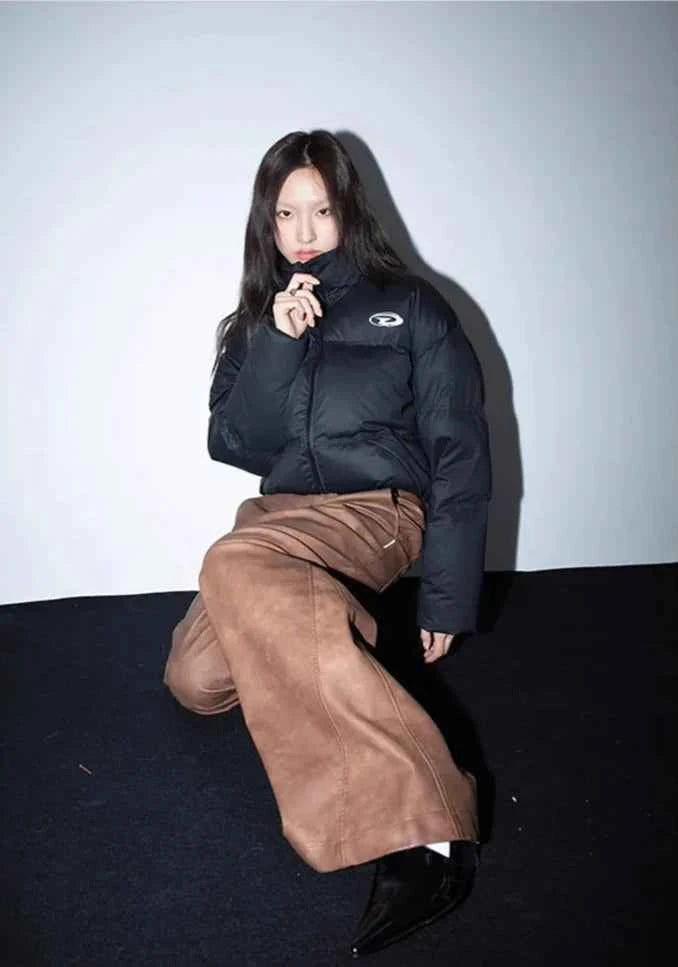 Women Luxury Brown Wide Leg Leather Pants