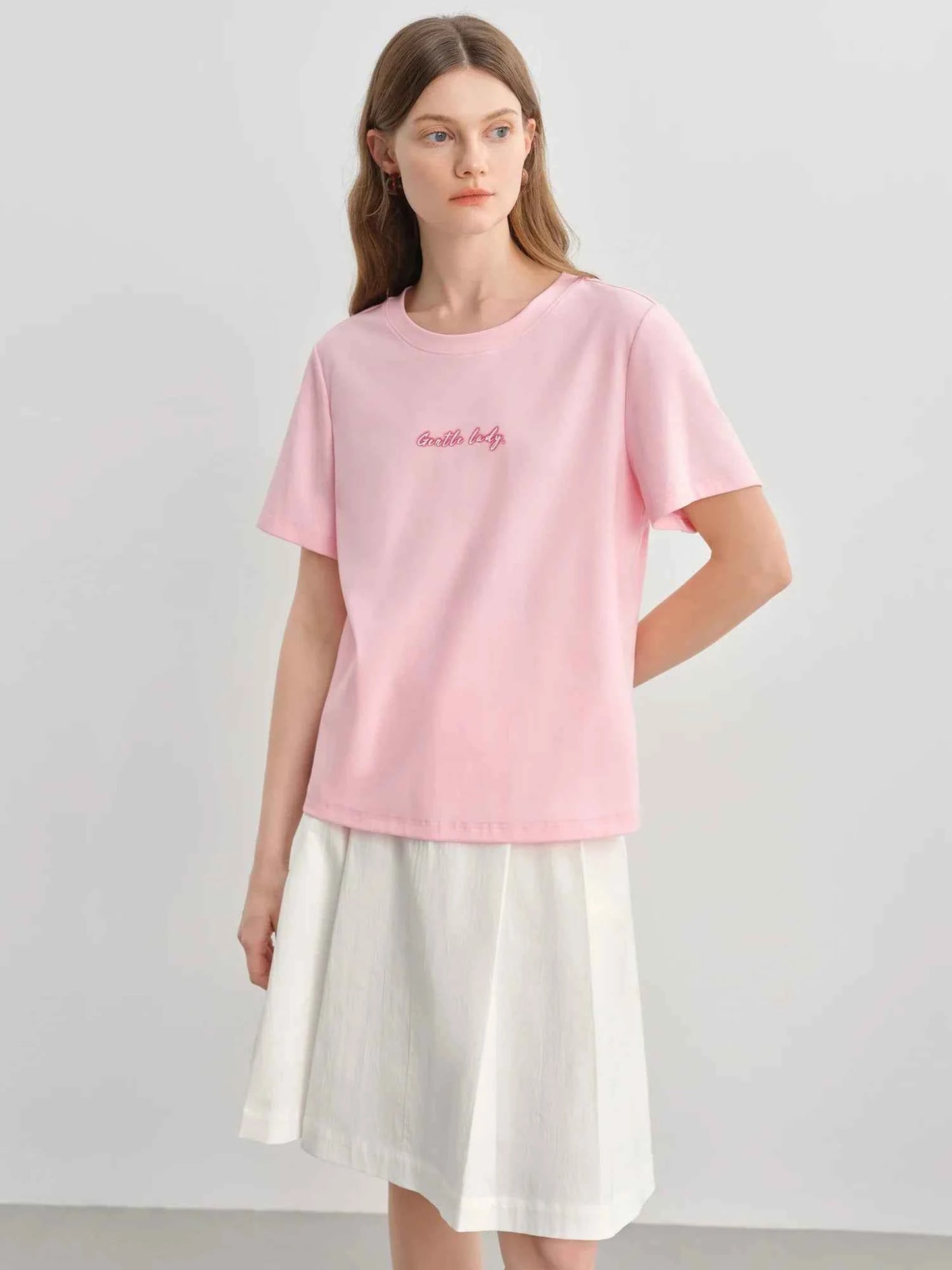 Contrast Letter Print Slimming O-Neck T-Shirt