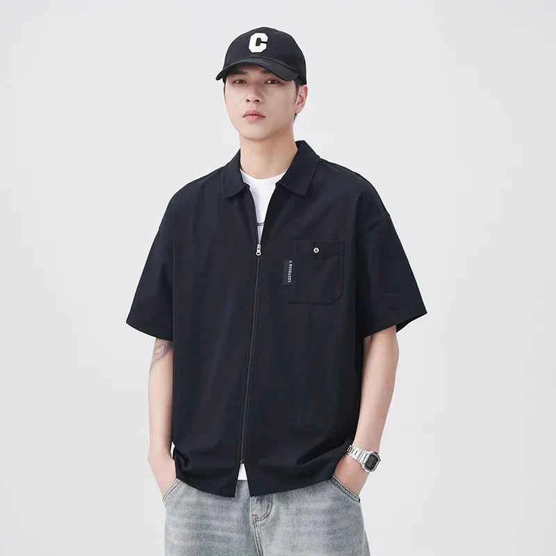 Plush Black Summer Loose Casual Short Sleeve Shirt