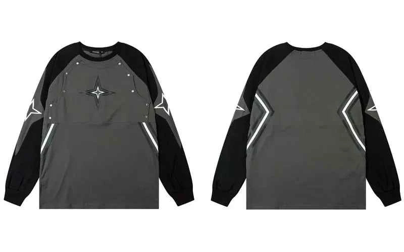 Y2K Oversize Patchwork Long Sleeve Cotton T-Shirt