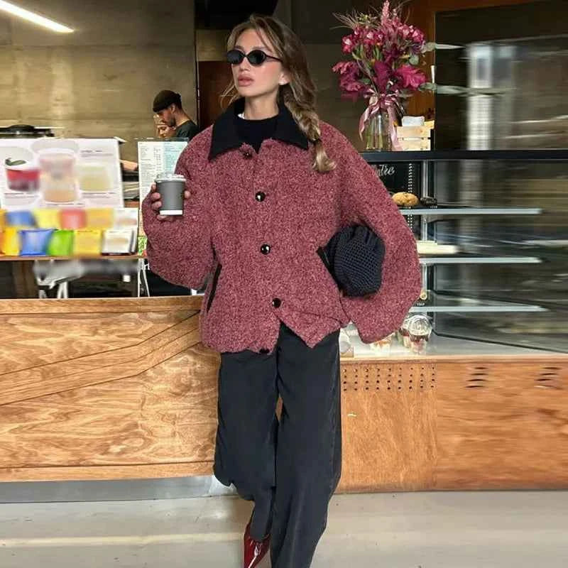 Women Chic Panelled with Turndown Collar Jacket