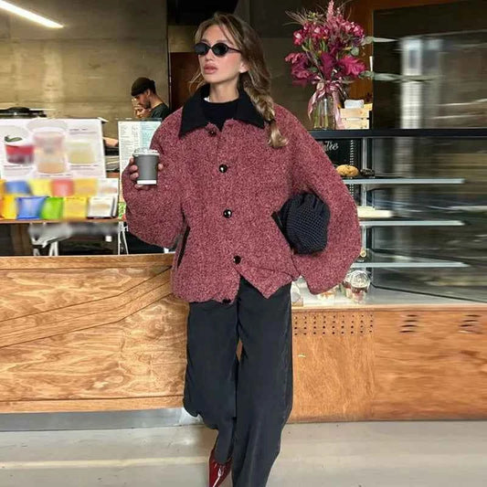 Women Chic Panelled with Turndown Collar Jacket