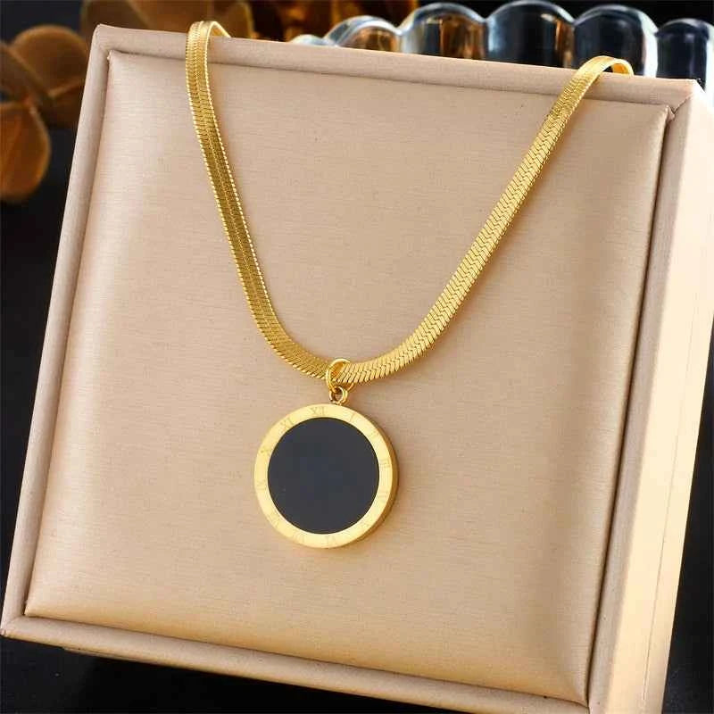 Delicate Black Stainless Steel Circle Necklace