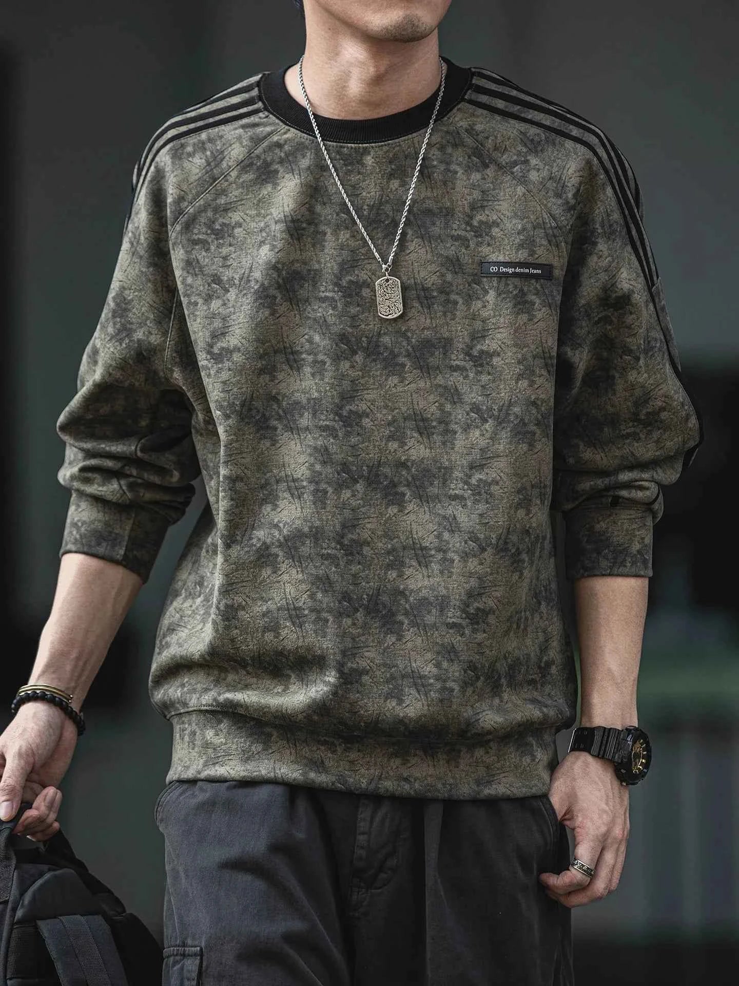 Streetwear Suede Striped Sport Sweatshirt