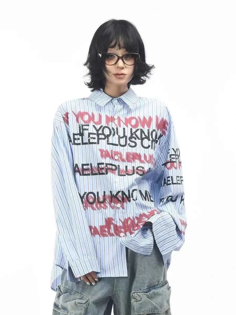 Y2K Autumn Contrasting Striped Letter Print Shirt