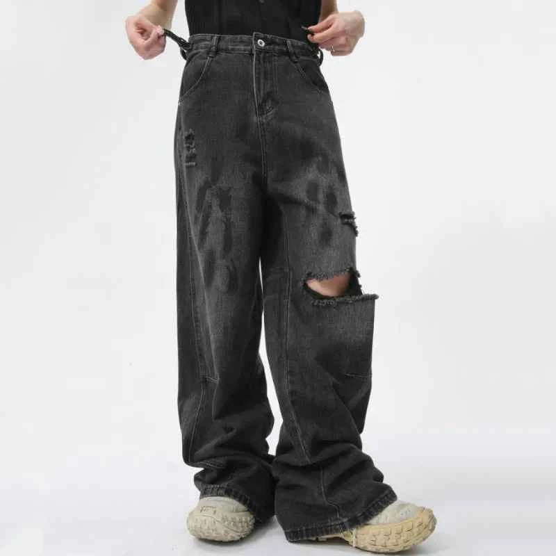 Vintage Distressed Ripped Straight Denim Jeans