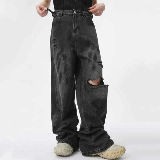 Vintage Distressed Ripped Straight Denim Jeans