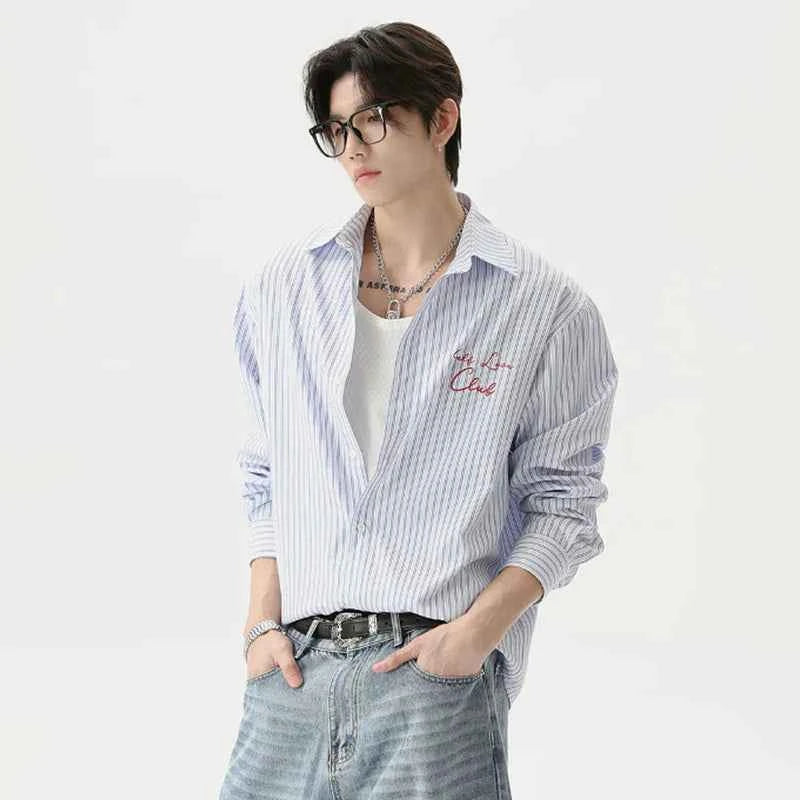 Vertical Stripe Letter Printing Long Sleeve Shirt