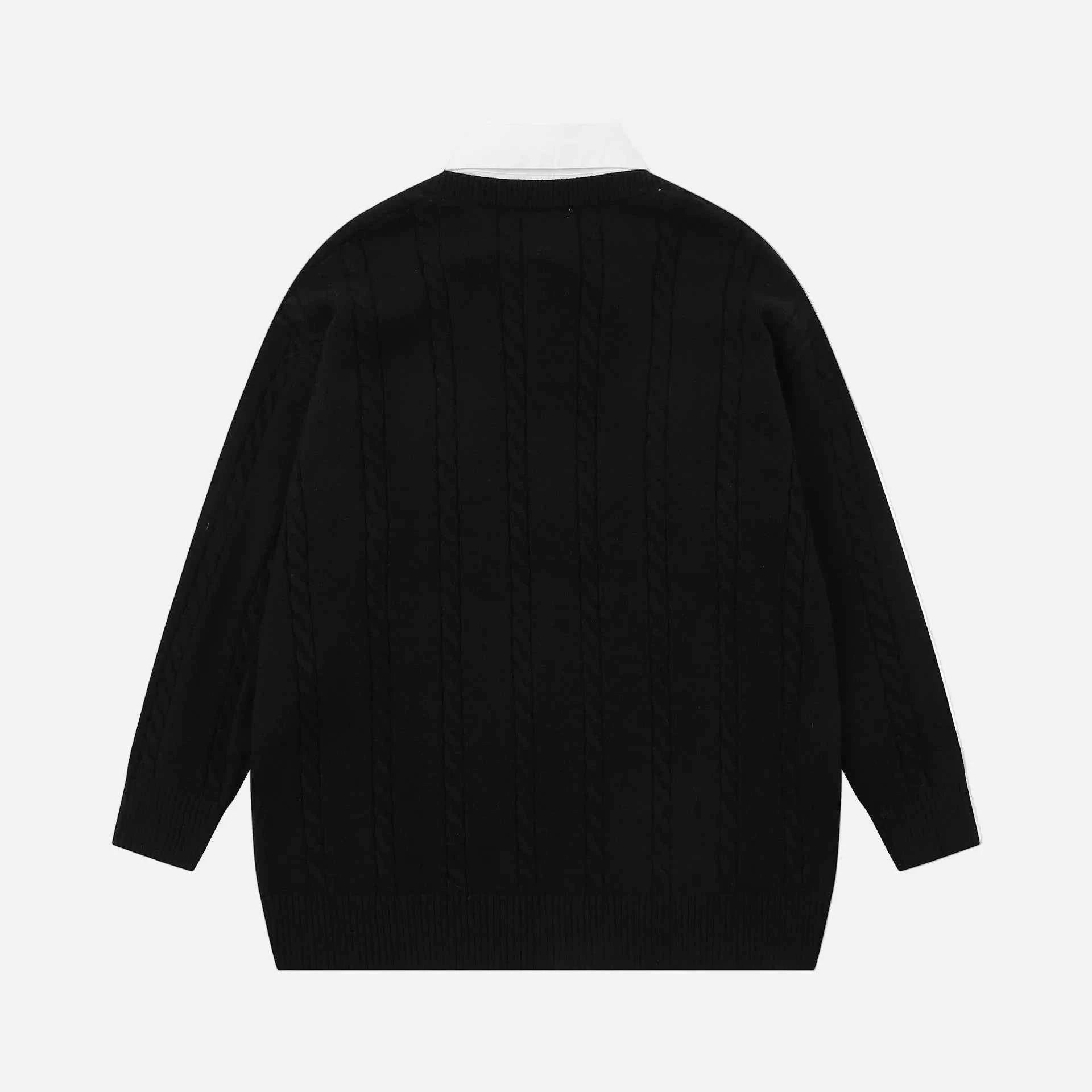 Plaid Letter With Necktie Shirt Embroidery Sweater