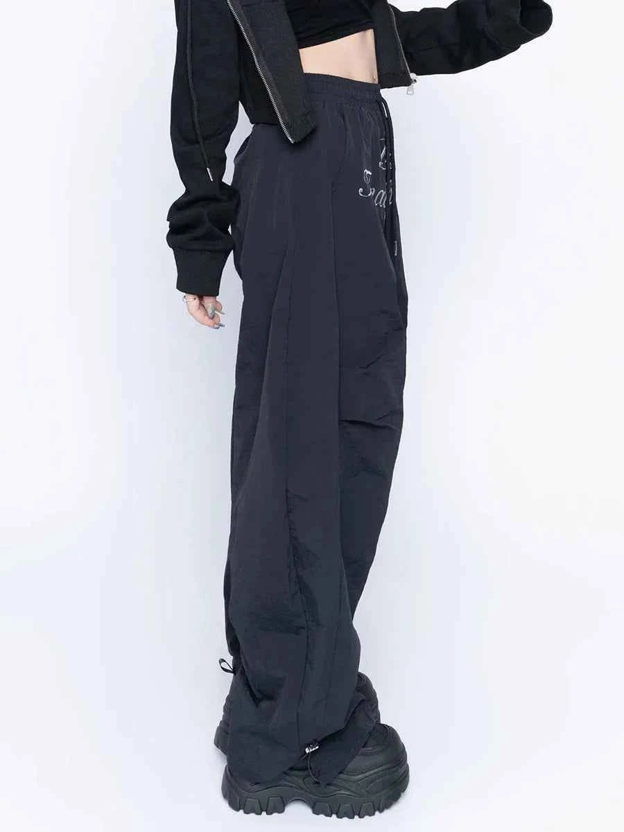 Black Chic Letters Print Parachute Sweatpants