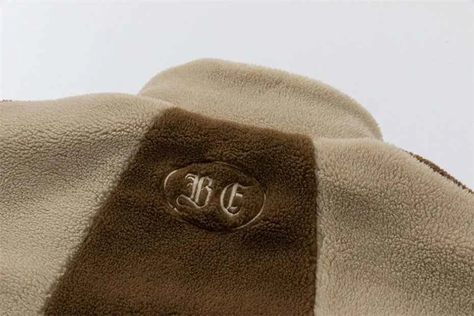 Breathable Cozy Plush Fleece Color Block Furry Jacket