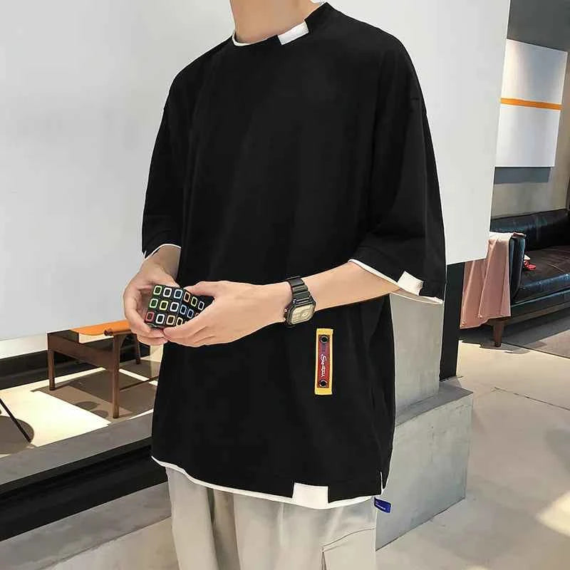 Summer Oversized Fake Two Piece Cotton T-Shirt