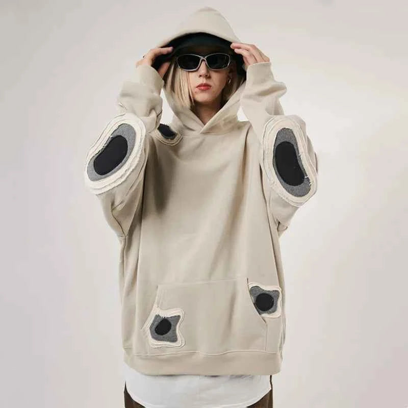Vintage American Style Patchwork Fleece Hoodie