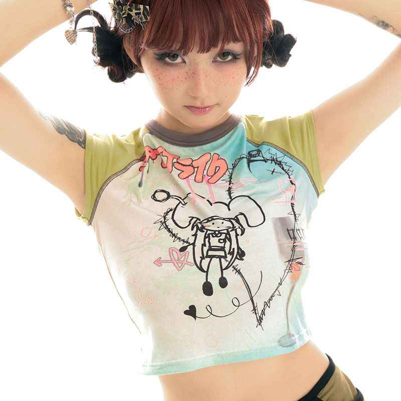 Soft Touch Cute Cartoon Print Slim T-Shirt
