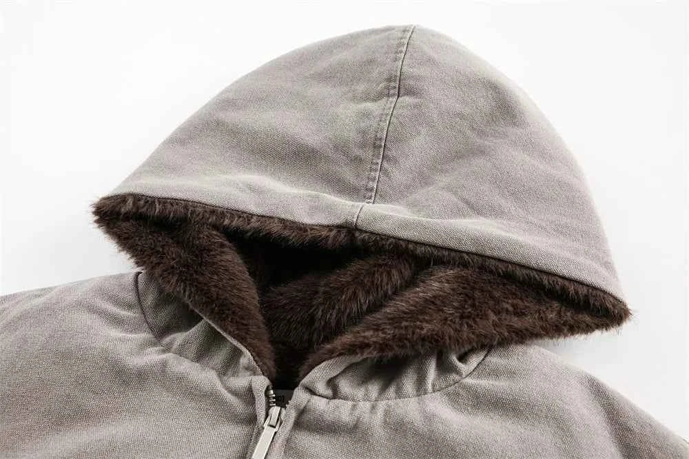 Unique Quilted Retro Winter Cargo Fur Jacket