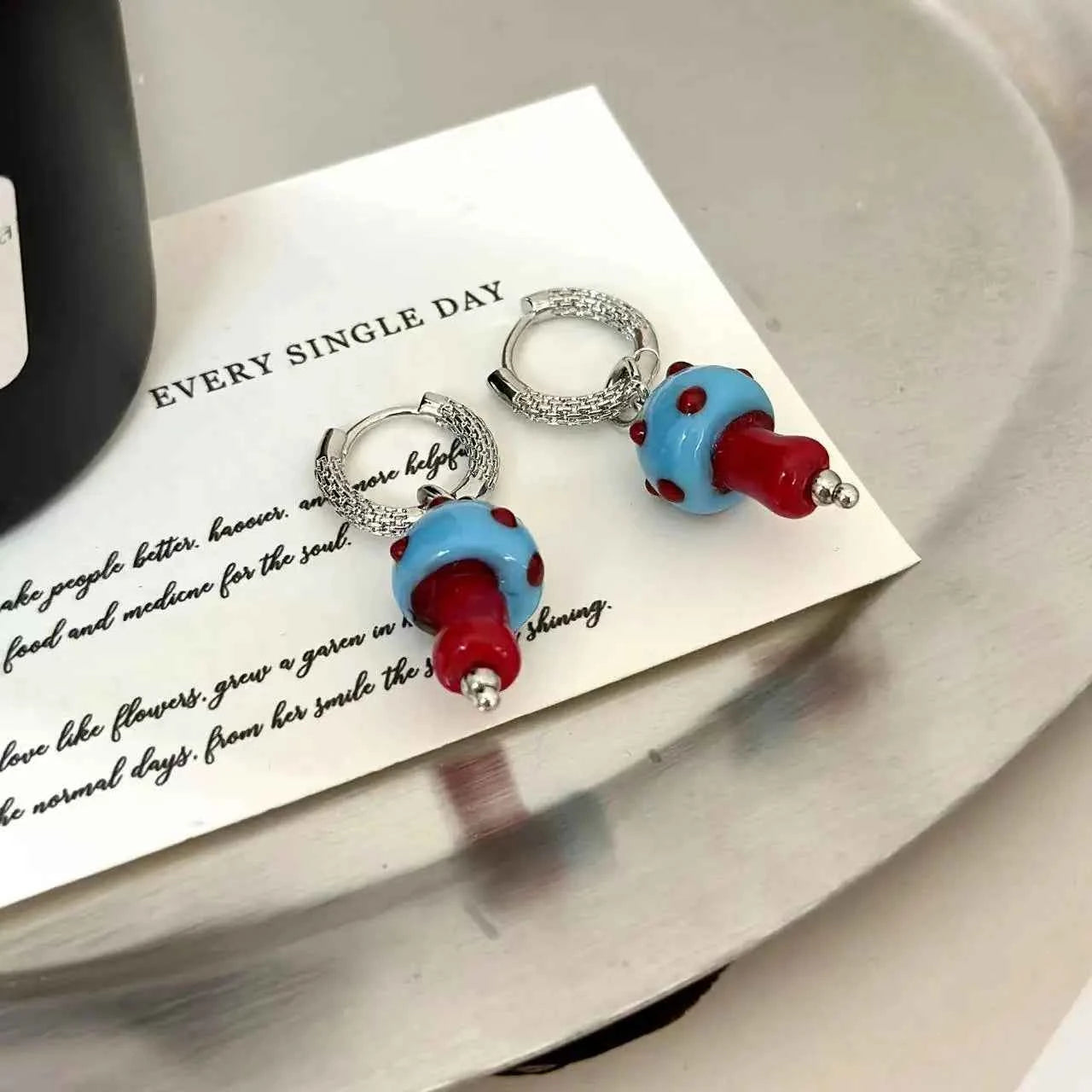 Vibrant Colorful Mushroom Resin Hoop Earrings