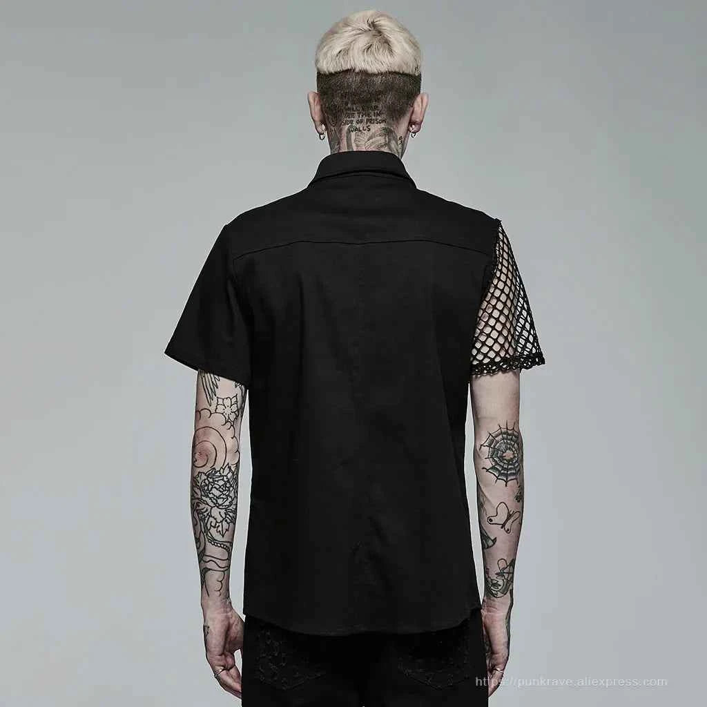 Gothic Asymmetric Black Ghost Button Shirt
