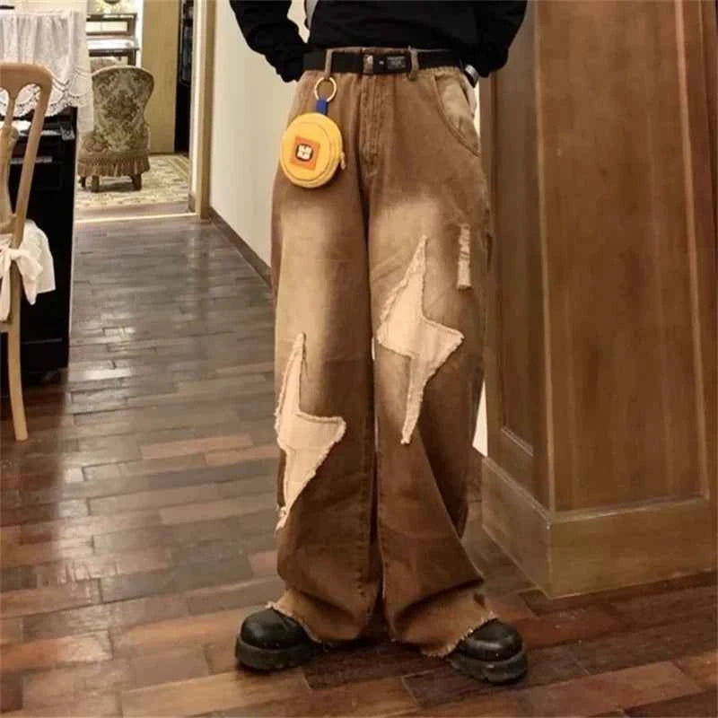 2000s Style Patchwork Wide Leg Jeans