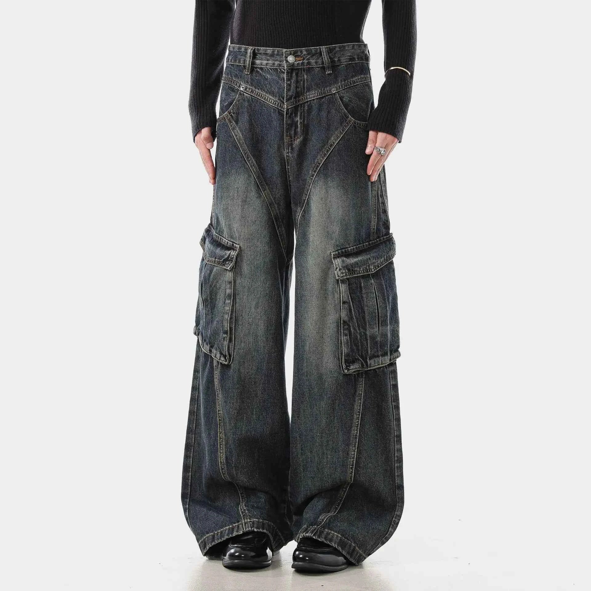 Trendy Deconstructed Wide Leg Cargo Jeans