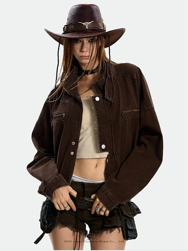 Streetwear Slim Fit Cropped Zipper Denim Jacket - Luxuryurbanwear