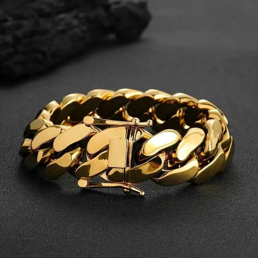 Stainless Steel Rhombus Cuban Miami Link Chain Bracelet - Luxury Urban Geometric Jewelry