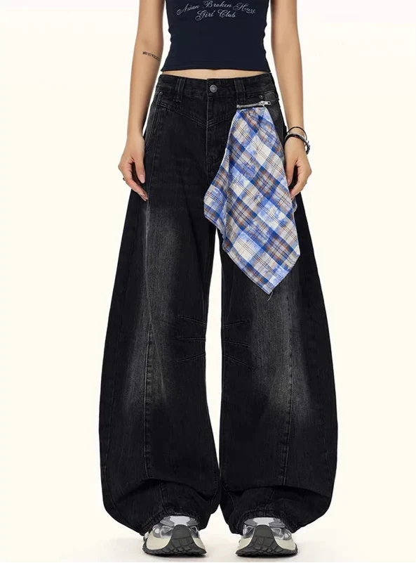 Autumn Streetwear Blue Jacquard Flare Denim Jeans - Luxuryurbanwear