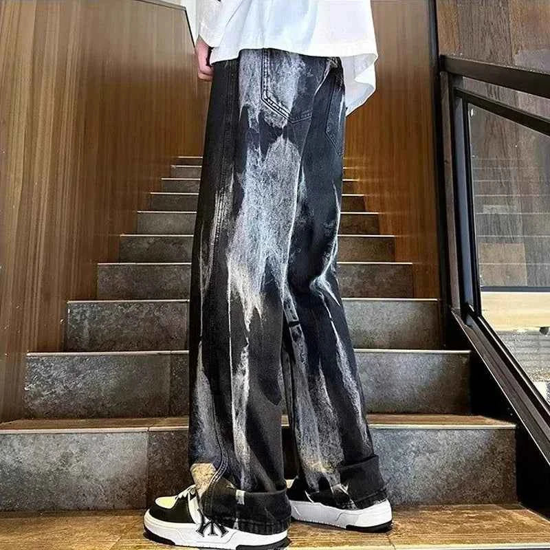Y2k Cool Gothic Black Tie Dye Wide Jeans