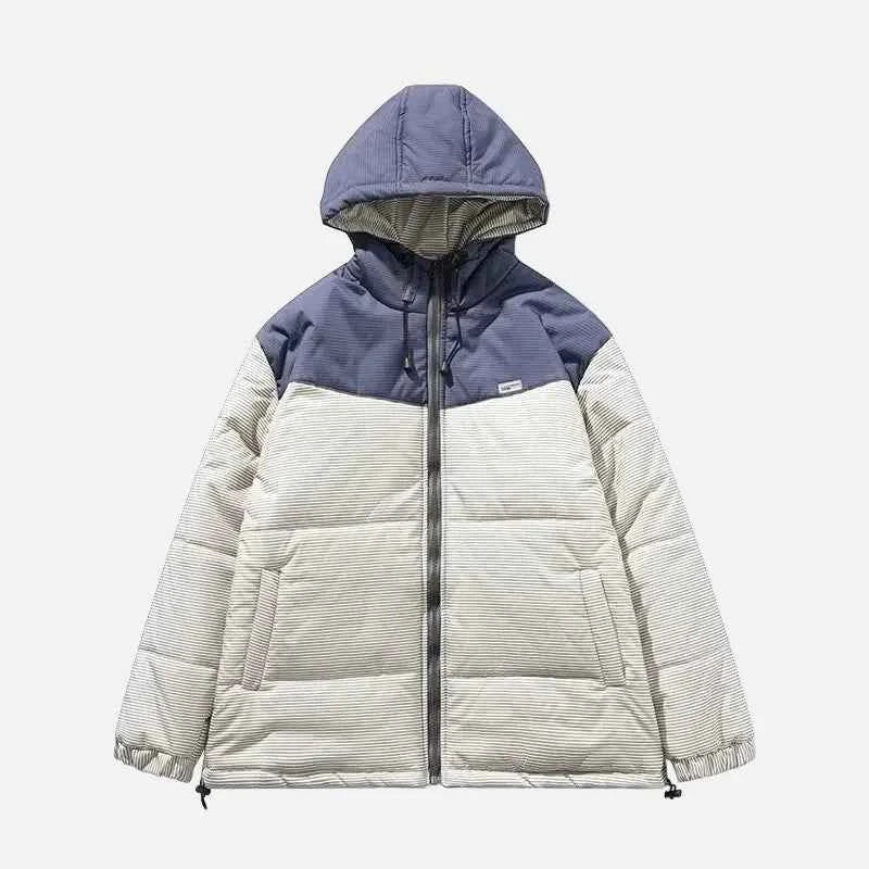 Patchwork Fashionable Hooded Fluffy Puffer Jacket
