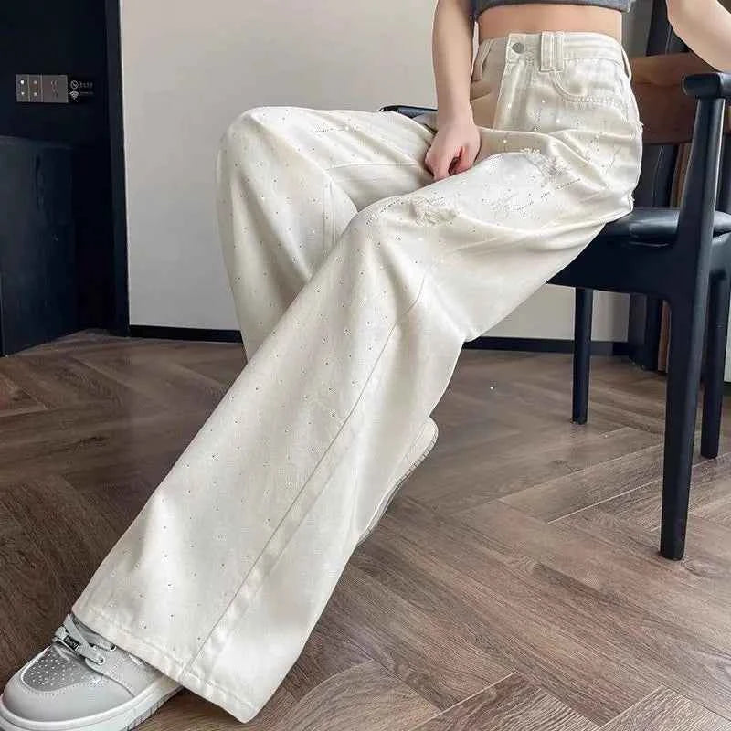 Diamond White Breathable Wide Leg Jeans