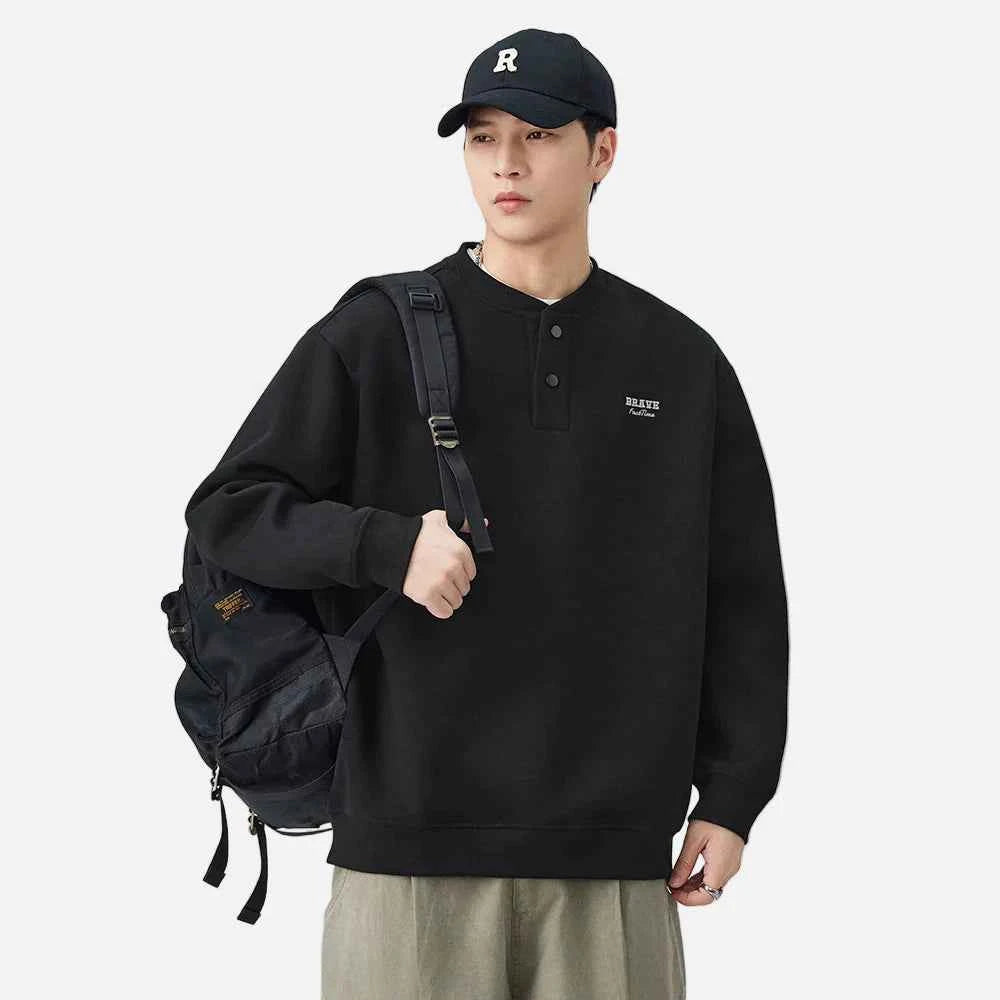Soft Comfortable Casual Henley Neck Sweatshirt
