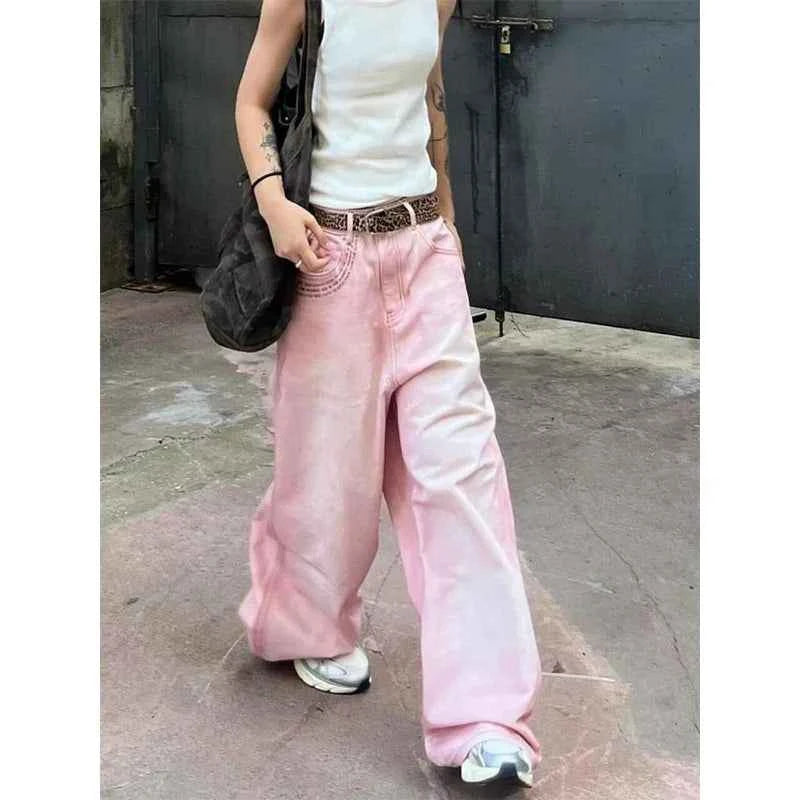 Pink Streetwear Oversized Casual Boyfriend Jeans