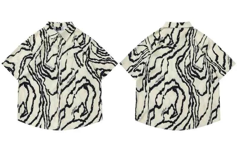Irregular Stripes Graphic Printed Short Sleeve Shirt