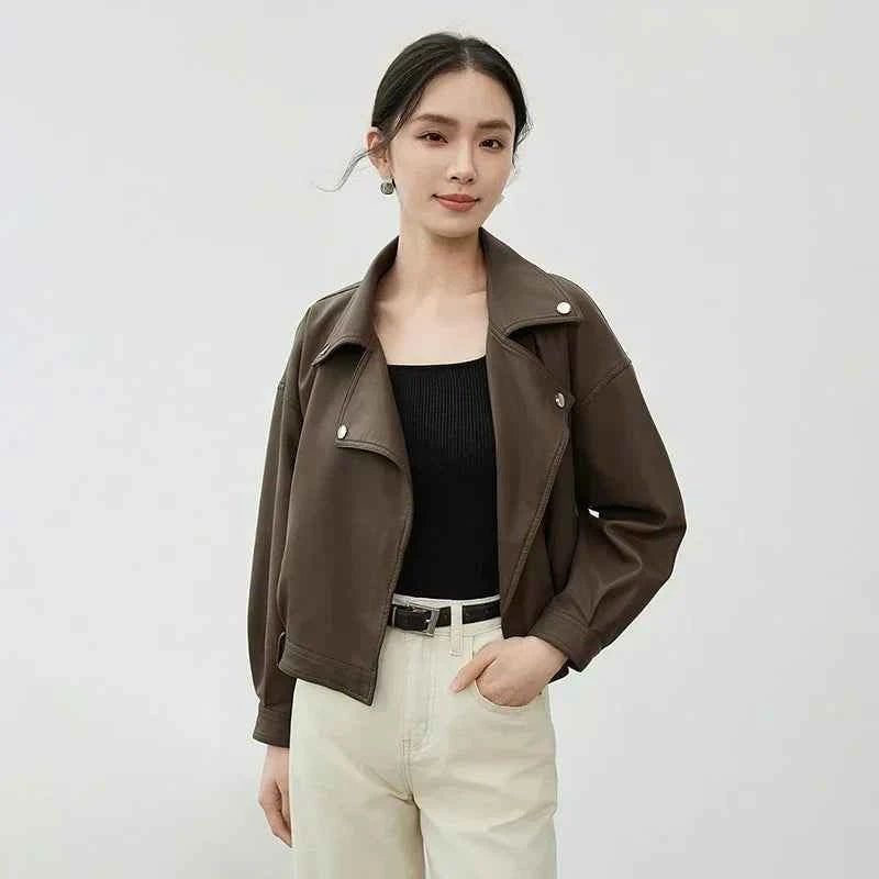 Stylish Faux Long Sleeve Leather Jacket
