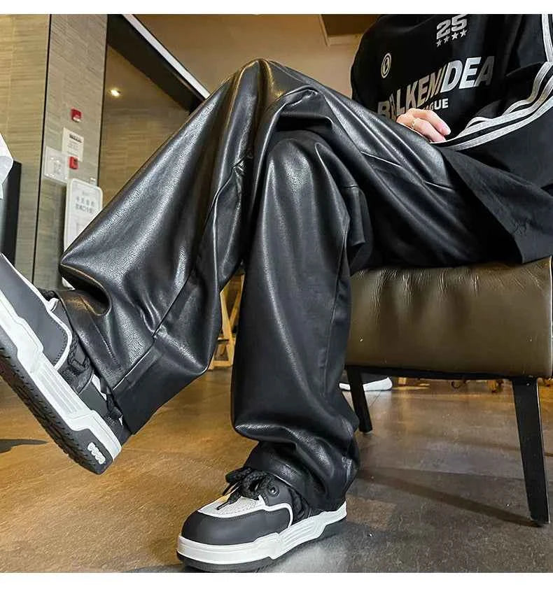 Casual Wide Leg PU Motorcycle Leather Pants
