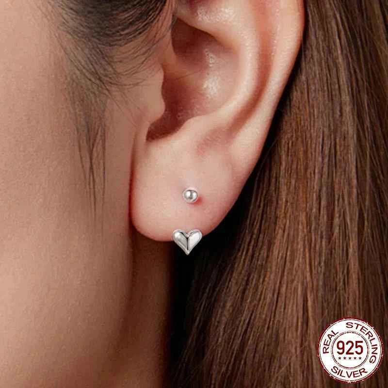 Stylish Sterling Silver Asymmetric Heart Earrings