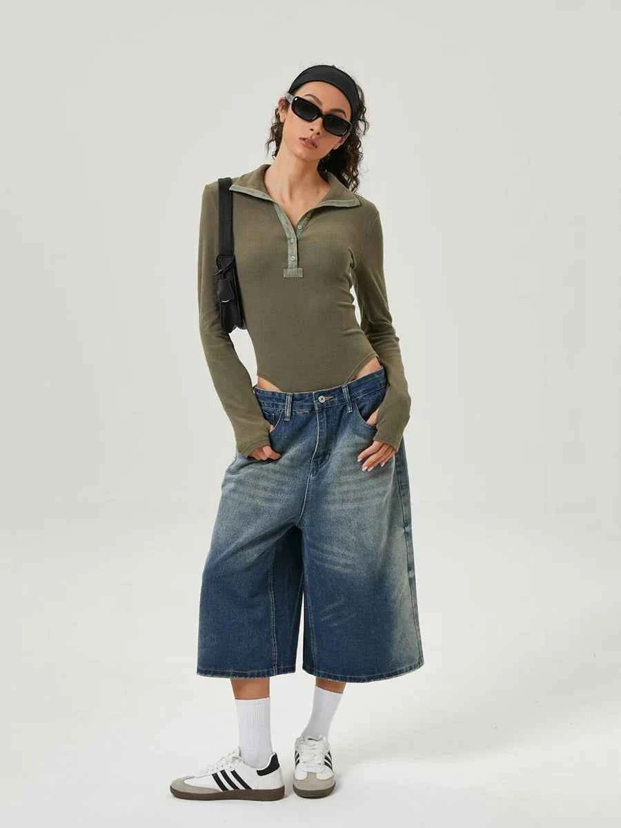 Retro Washed Gradient Wide Leg Jorts