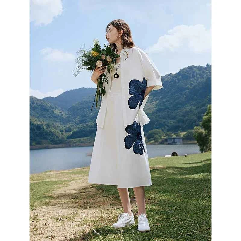 Embroidered Shoulder Mid-Length Shirt