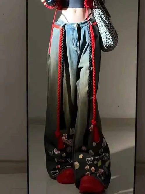 Retro Stickers Vintage High Waist Denim Jeans
