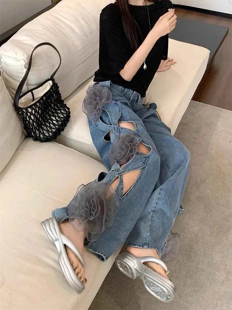 Butter-Smooth Floral Wide Leg High Waist Jeans