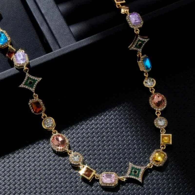 Colorful Zirconia Geometric Chain Necklace