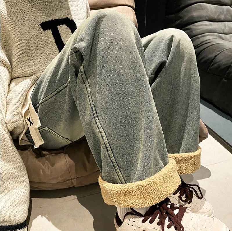 Thickened Korean Style Fleece Lined Jeans